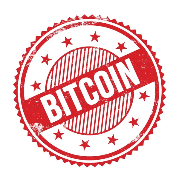 Текст Bitcoin Написанный Красной Грандиозной Почтовой Марке — стоковое фото