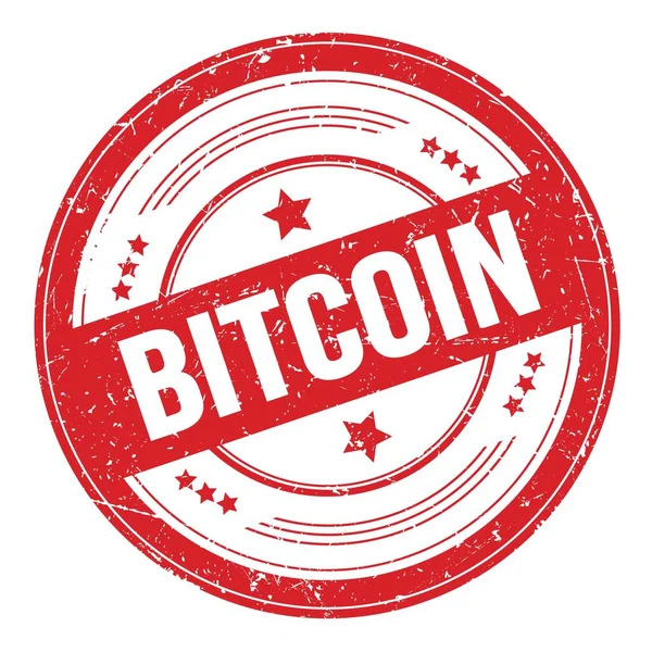 Bitcoin Texto Rojo Ronda Grungy Textura Sello —  Fotos de Stock