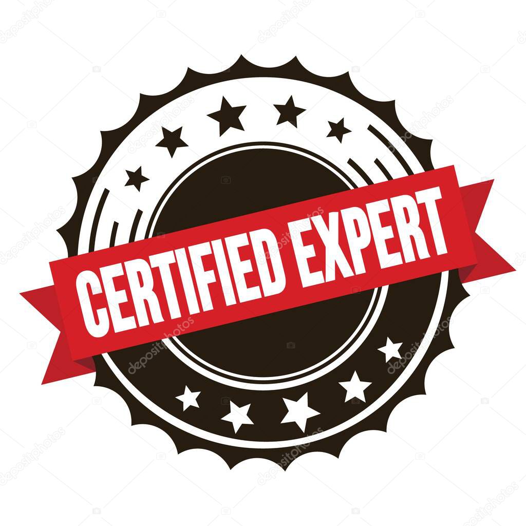 CERTIFIED EXPERT text on red brown ribbon badge stamp.