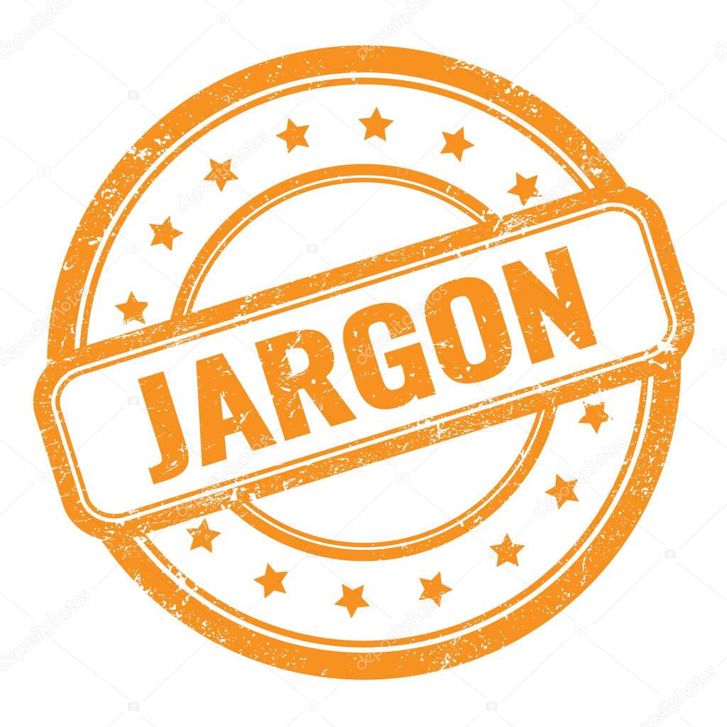 JARGON text on orange grungy vintage round rubber stamp.