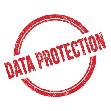 Kırmızı grungy vintage yuvarlak pul üzerine yazılmış DATA PROTECTION metni.