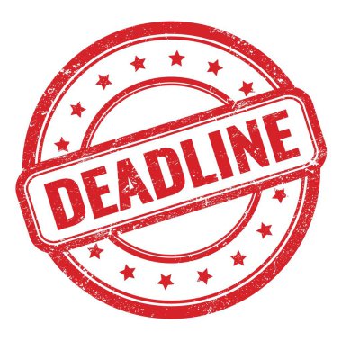 Kırmızı grungy vintage yuvarlak kauçuk damgalı DeadLINE metni.