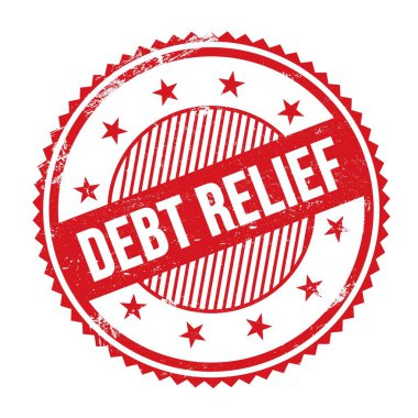 Kırmızı grungy zig zag kenarları yuvarlak mühür üzerine yazılmış DEBT RELIEF metin.