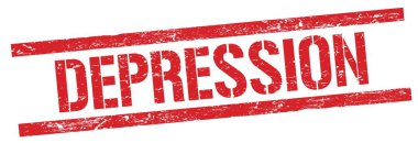 Kırmızı grungy dikdörtgen damga işareti üzerinde depresif metin.