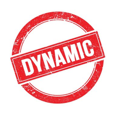 Kırmızı grungy yuvarlak vintage pul üzerinde DYNAMIC metin.