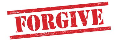 Kırmızı, kirli, eski, kauçuk damga üzerindeki affedici metin.