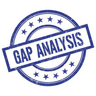 GAP ANALYSIS metin mavi yuvarlak vintage kauçuk damga üzerine yazılmış.