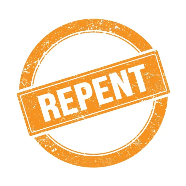 Repent Text Orange Grungy Runda Vintage Stämpel — Stockfoto