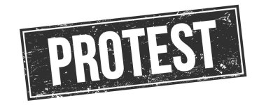 Siyah grungy dikdörtgen damga işareti üzerine PROTEST metni.