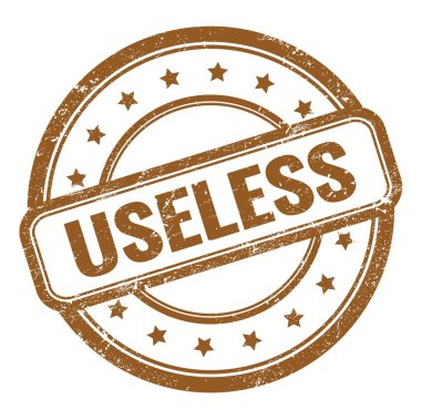 Kahverengi grungy vintage yuvarlak kauçuk damga üzerinde yararsız metin.