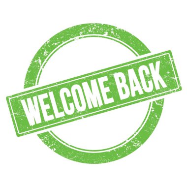 Yeşil grungy yuvarlak vintage pulu üzerine hoş geldin metni.