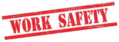 Kırmızı kirli dikdörtgen vintage damga üzerinde iş güvenliği metni.