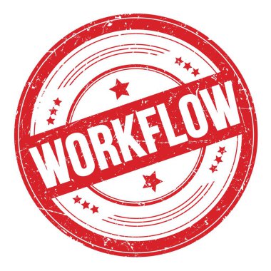 Kırmızı yuvarlak grungy doku damgasıyla ilgili WorKFLOW metni.
