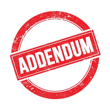 Kırmızı grungy yuvarlak vintage damga üzerinde ADDENDUM metin.