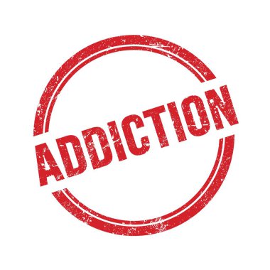 Kırmızı grungy vintage yuvarlak pul üzerine yazılmış ADDICTION metni.