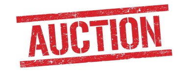 Kırmızı grungy dikdörtgen pul işareti üzerine açık artırma metni.