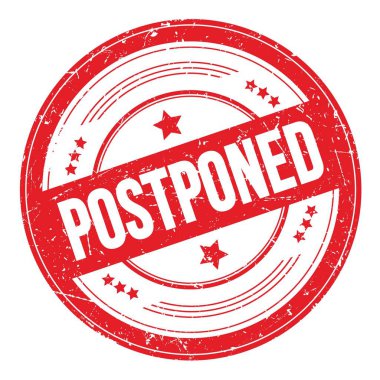 Kırmızı yuvarlak grungy desen damgalı POSTPONED metin.