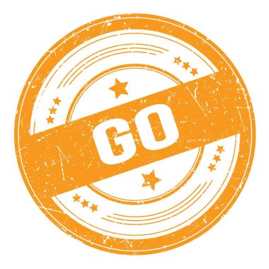 GO metni turuncu yuvarlak grungy doku damgası üzerine.
