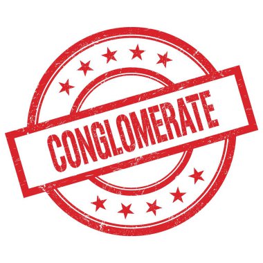 KONGLOMERATE metin kırmızı yuvarlak vintage kauçuk damga üzerine yazılmış.