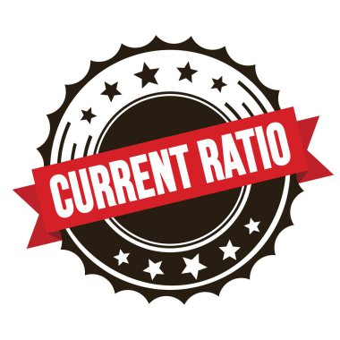 Kırmızı kahverengi rozet damgasında CURRENT RATIO metni.
