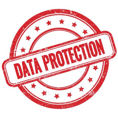 Kırmızı vintage grungy yuvarlak kauçuk damgalı DATA PROTECTION metni.