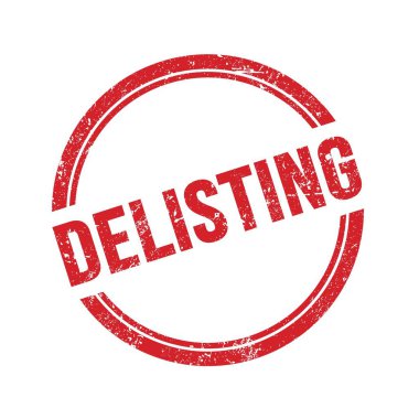 Kırmızı grungy vintage yuvarlak damga üzerine yazılmış DELISTING metin.