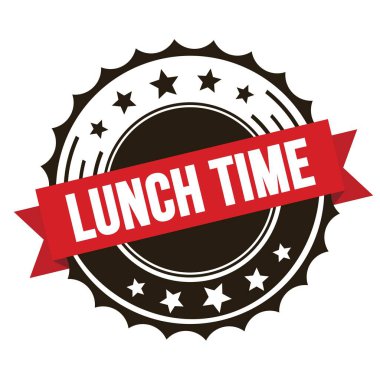 Kırmızı kahverengi kurdele damgalı öğle yemeği zamanı mesajı.