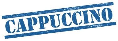 Mavi grungy dikdörtgen vintage damga üzerinde CAPPUCCINO metin.