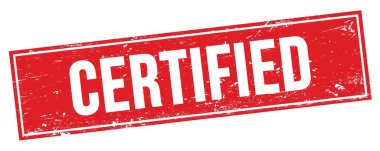 Kırmızı grungy dikdörtgen damga işareti üzerinde CERTIFIED metin.