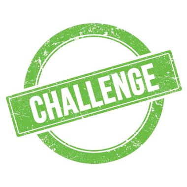Yeşil grungy yuvarlak vintage pul CHALLENGE metin.