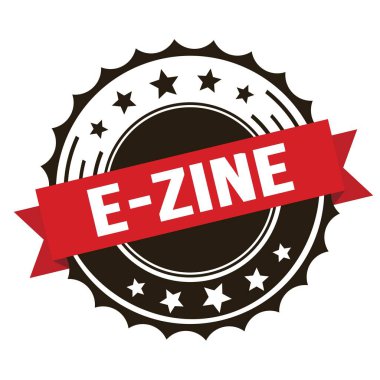 Kırmızı kahverengi kurdele damgalı E-ZINE metni.