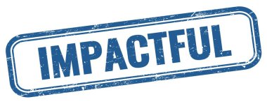 Mavi grungy vintage dikdörtgen damgalı IMPACTFUL metin.