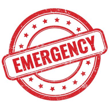 Kauçuk damgalı kırmızı antika grungy üzerine EMERGENCY metin.