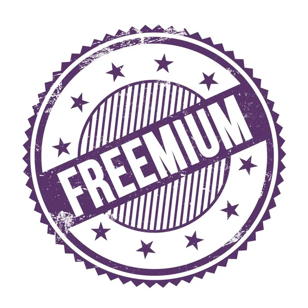 Текст Freemium Написаний Фіолетовому Індиго Гранжеві Зигзагові Кордони Круглої Марки — стокове фото