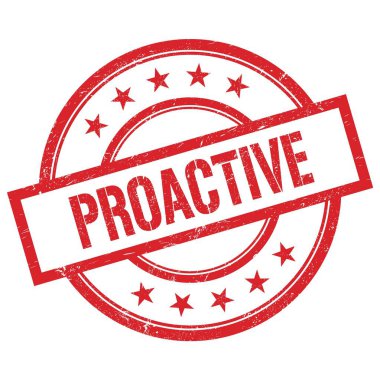 Kırmızı yuvarlak vintage kauçuk damga üzerine yazılmış PROACTIVE metin.
