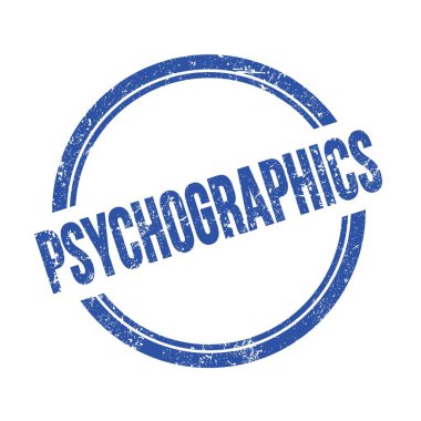 Mavi grungy vintage yuvarlak pul üzerine yazılmış PSYCHOGRAPHICS metni.
