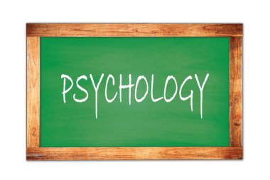 Yeşil ahşap çerçeve okul tahtasına yazılmış PSYCHOLOGY metin.