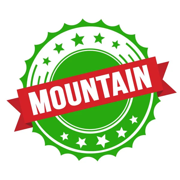 Mountain Tekst Rood Groen Lint Badge Stempel — Stockfoto