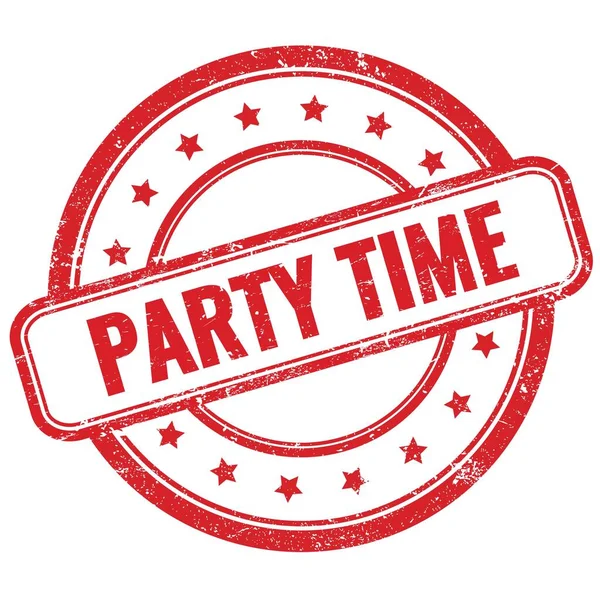 Party Time Text Red Vintage Grungy Rubber Stamp — Stock Photo, Image