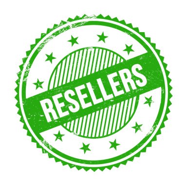 Yeşil grungy zig zag kenarları üzerine yazılmış RESELERS metni yuvarlak pul.