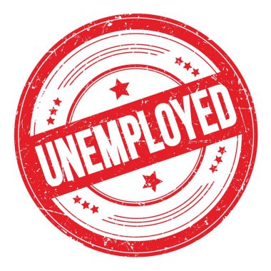 Kırmızı yuvarlak grungy desen damgası üzerine UNEMPLOYED metin.