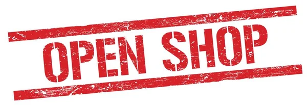 Open Shop Tekst Rode Grungy Rechthoek Stempel Teken — Stockfoto