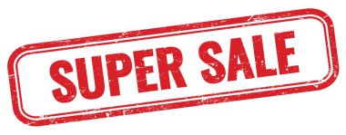 Kırmızı grungy dikdörtgen damgalı süper satış metni.
