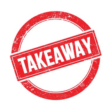 Kırmızı grungy yuvarlak vintage damga üzerinde TAKEAways metin.