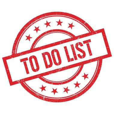 Kırmızı yuvarlak plastik damga üzerine yazılmış Liste metni yapmak için.