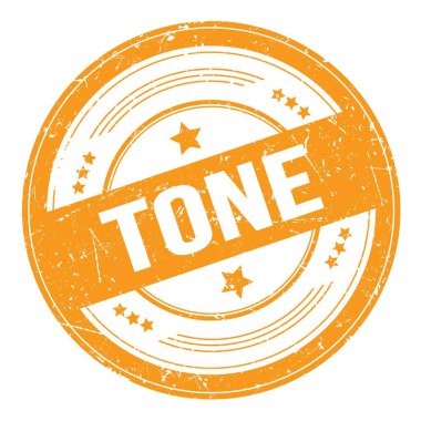 Turuncu yuvarlak grungy doku damgası üzerine Tone metni.