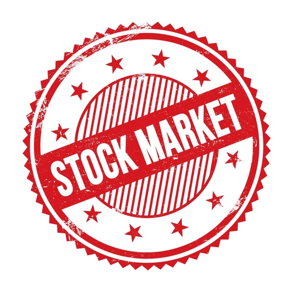 Stock Market Metni Kırmızı Grungy Zig Zag Kenarları Yuvarlak Pul — Stok fotoğraf