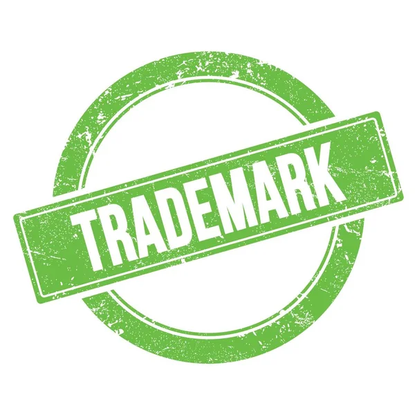 Trademark关于绿色黑色圆形复古邮票的文字 — 图库照片