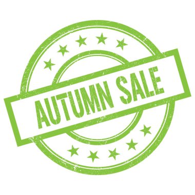 AUTUMN Satış metin yeşil yuvarlak vintage kauçuk damga üzerine yazılmış.