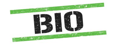 Siyah yeşil grungy çizgileri üzerindeki BIO metni pul işareti.